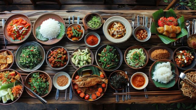 Dining Table Full of Traditional Dishes