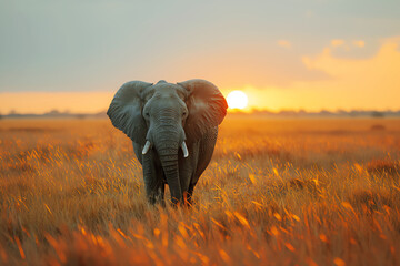 elephant at sunset, AI generated