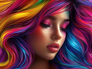 Wall Mural - Woman colored in rainbow hair