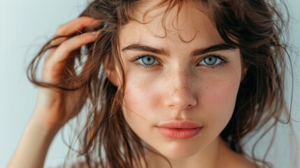 Wall Mural - A close up of a young woman with long hair