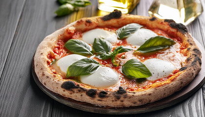 Wall Mural - Fresh homemade italian pizza margherita with buffalo mozzarella and basil