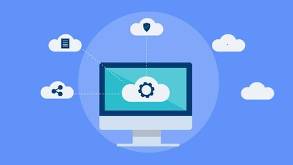Wall Mural - cloud computing technology service, data transfer process from cloud server video animation.