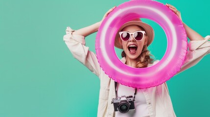 Canvas Print - The woman with pink float