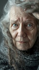 Wall Mural - An older woman with white hair and blue eyes