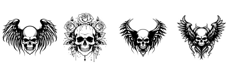 Sticker - Black and white silhouette of skull tattoo