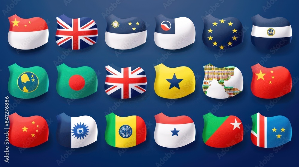 Collection Of International Symbols Of National Flags Of Various 