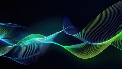 Wall Mural - 3D wave lines pattern smooth curve flowing dynamic blue green gradient light