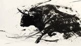 Pintura abstracta de toro de lidia en movimiento
