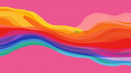 Wall Mural - abstract rainbow wave pattern on a pink background, colorful and vibrant, modern and stylish, perfec