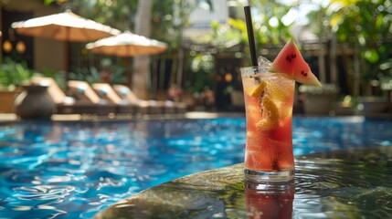 Sticker - Poolside Tranquility with Fresh Fruit Drinks 