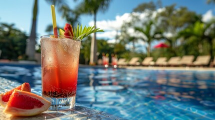 Sticker - Poolside Tranquility with Fresh Fruit Drinks 