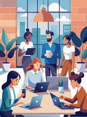 Diverse Team Collaborating in Modern Office Environment