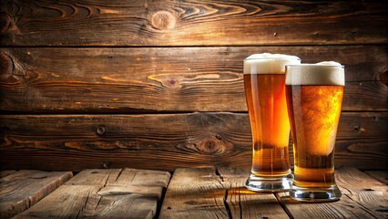 Poster - Two glasses of beer on a wooden table.