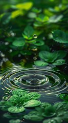 Poster - delicious drop of perfect water coming out of a fresh spring with beautiful green plants around