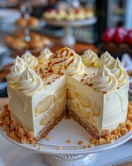 Wall Mural - WHITE CHOCOLATE MACADAMIA CAKE CHEESECAKE with white whipped cream on top