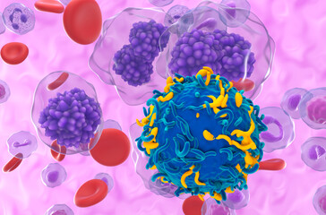 Wall Mural - CAR T cell therapy in Plasma cell leukemia (PCL) - closeup view 3d illustration