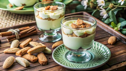 Wall Mural - Glasses of parfait with cookies on a plate.