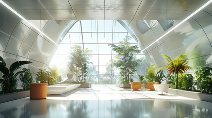 Aufkleber - Futuristic office like an open space, natural light, some plant. Generative AI.