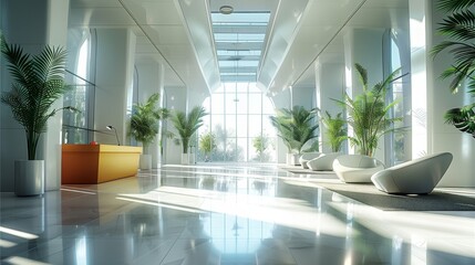 Aufkleber - Futuristic office like an open space, natural light, some plant. Generative AI.