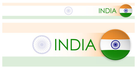 Wall Mural - India flag horizontal web banner in modern neomorphism style. Webpage Indian country header button for mobile application or internet site. Vector