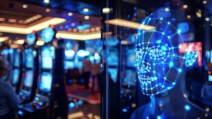 Wall Mural - A casino uses facial recognition technology to monitor the identities and behaviors of highstakes gamblers for security purposes.