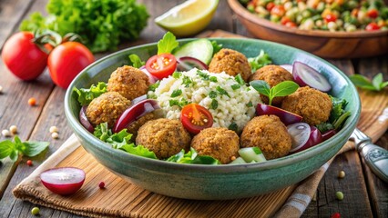 Wall Mural - Bowl of falafel with fresh vegetables.