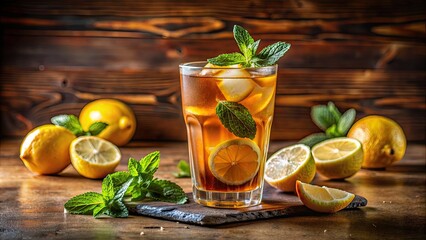 Poster - Glass of iced tea with lemon slices.