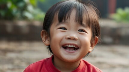 Adorable kid laughing show good healthy tooth ,happy emotion