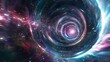 © JK_kyoto - Dynamic illustration of a hyperspace jump through a vibrant tunnel, accelerating into black holes with a fast speed motion effect, depicting teleportation through space galaxies