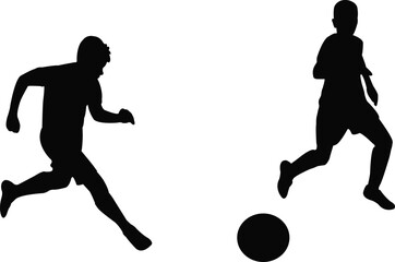 Poster - boys playing football, silhouette vector