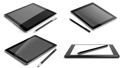 Wall Mural - A sleek tablet and stylus on an isolated white background