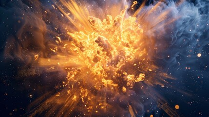 Wall Mural - portrayal of a gold explosion with glowing particles transforming into a radiant cloud of light, rem