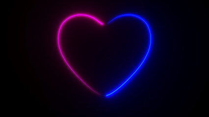 Wall Mural - neon heart on dark background. 3d illustration