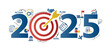 © Deemerwha - 2025 new year goal plan action with target icons, Business plan, financial plan and strategies. Annual plan and development for achieving goal, achievement and success in 2024. Vector illustrator set.