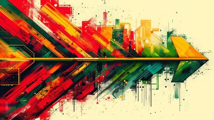 Yellow arrow pointing to right abstract background with bright contrasting colors, sign contrast pattern design