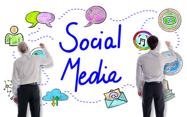 Wall Mural - Social media concept drawn by businessmen