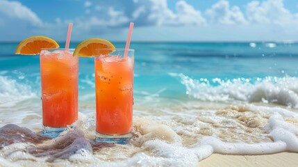 Wall Mural - Tropical Drinks on the Beach