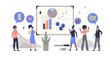 © VectorMine - Personal development and self growth tiny person neubrutalism concept, transparent background. Profit statistics with improvement in sales and employee accomplishments illustration.
