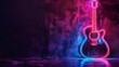 © Pixel Pine - Neon Lit Electric Guitar in a Haze of Smoke, A Symbol of Rock and Rebellion. Music club poster background