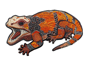 colorful embroidered lizard patch with intricate design - vibrant orange and black detailing