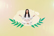 © deagreez - Sketch image trend artwork photo collage of nature spring season leaves young lady sit keep calm rest relax sit meditating yoga lotus pose