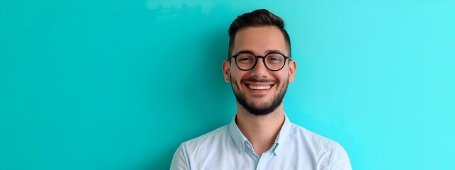 Wall Mural - Happy Young Businessman Smiling in Modern Office Environment