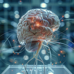 Poster - Nerves in brain with electrodes. Generative AI.