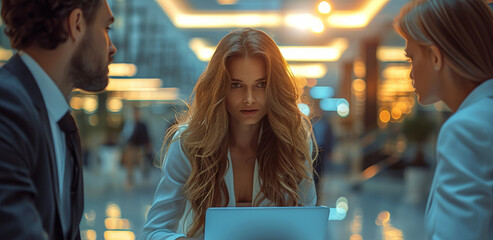 Aufkleber - Businesspeople seeking innovations within the office. Generative AI.
