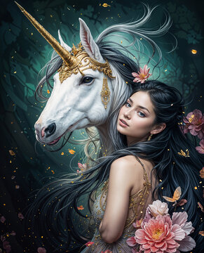 fantasy illustration with girl and horse