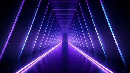 Poster - 3d abstract background with neon lights. Empty stage. Neon tunnel