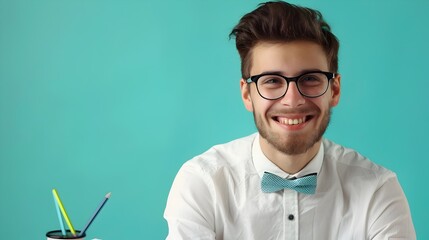 Wall Mural - Smiling Young Businessman Posing in a Professional Setting