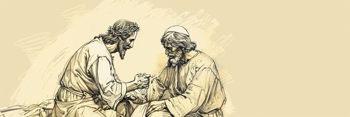 Biblical Illustration of Jesus' Healing of the Leper, Ideal for Banner,Christian banner