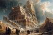 © mattegg - Tower of Babel: Multilingual chaos in towering structure - detailed illustration