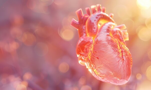 realistic model of a human heart with a golden glow